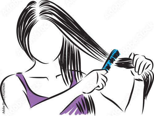 pretty girl combing hair style vector illustration