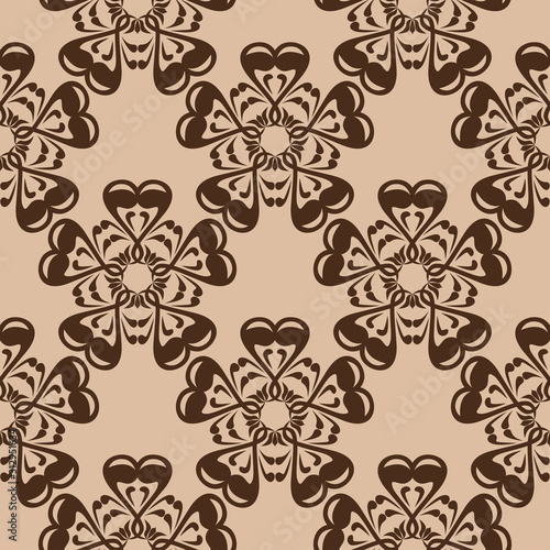 Brown floral seamless pattern. Flower design on beige background