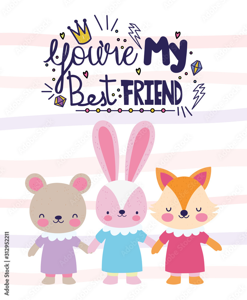 youre my best friend cute animals holding hands card youre my best friend cute animals holding hands card