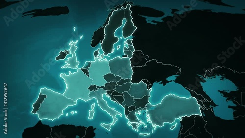 World map with European Airports, Roads and Railroads. Blue. Highly detailed European map. Loopable. More options in my portfolio. 