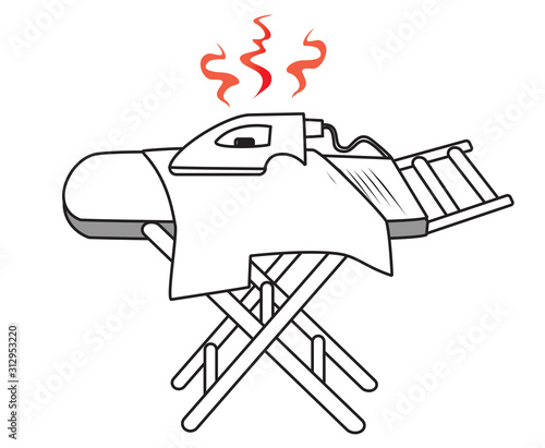 a burning shirt on an ironing board hand drawn sketch