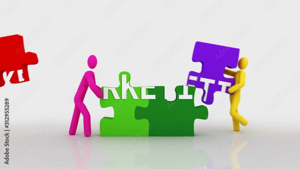 Marketing puzzle. White background. 2 videos in 1 file. 3D characters doing a puzzle with the word MARKETING over white background. Marketing puzzle. White background. 2 videos in 1 file. 3D characters doing a puzzle with the word MARKETING over white background.