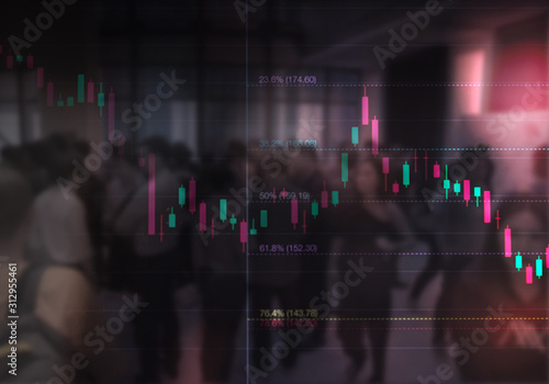 double exposure stock technical graph and blurred background of Business person or stock trader people are standing in the office