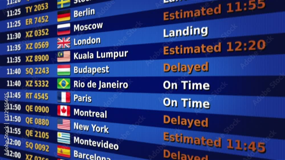 Airport arrival board. Orange and blue. 2 videos in 1 file. Airport ...