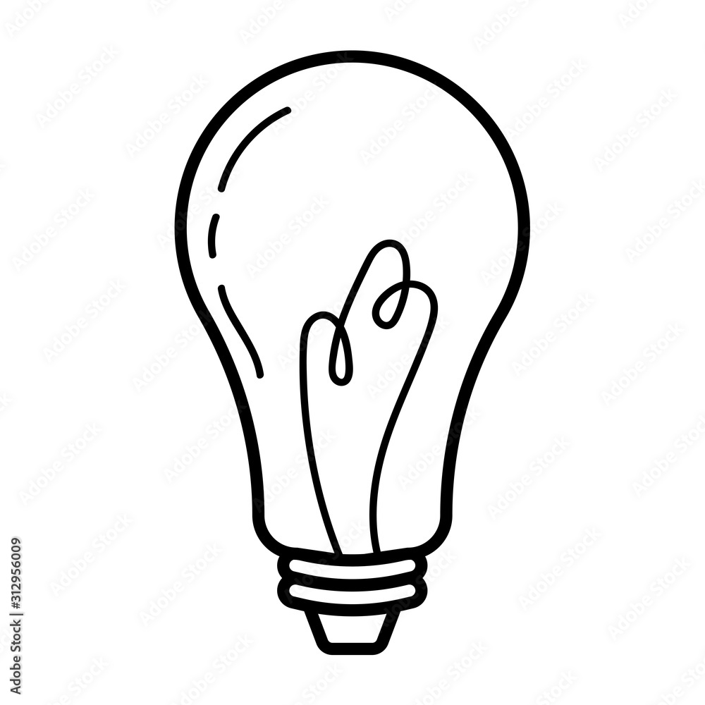 Vector light bulb icon with concept of idea. Doodle hand drawn sign. Illustration for print, web Vector light bulb icon with concept of idea. Doodle hand drawn sign. Illustration for print, web