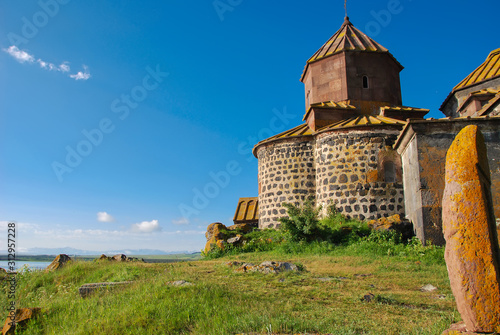 Monastic complex at Hayravank. Hayravank is 9th to 12th century Armenian monastery near village of Hayravank along  shores of Lake Sevan in Gegharkunik Province of Armenia. church, chapel, and gavit photo