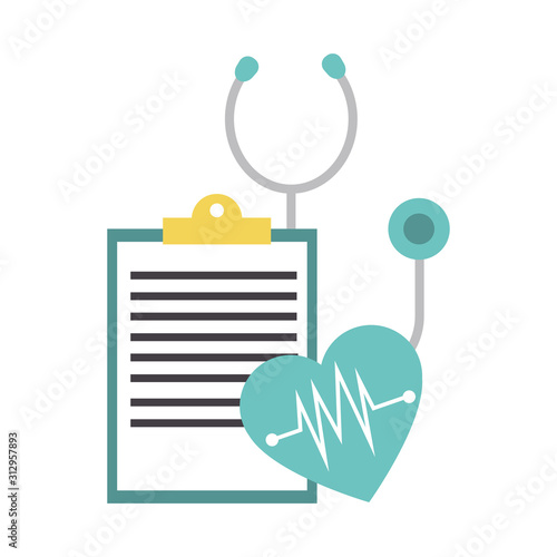 stethoscope, medical report and cardio heart photo