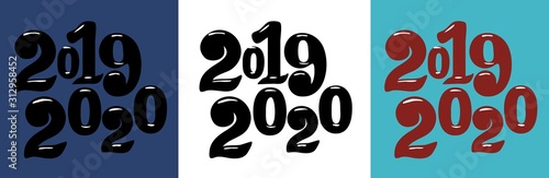 Happy New Year 2020 Text Design Pattern handmade lettering, Set vector illustration.