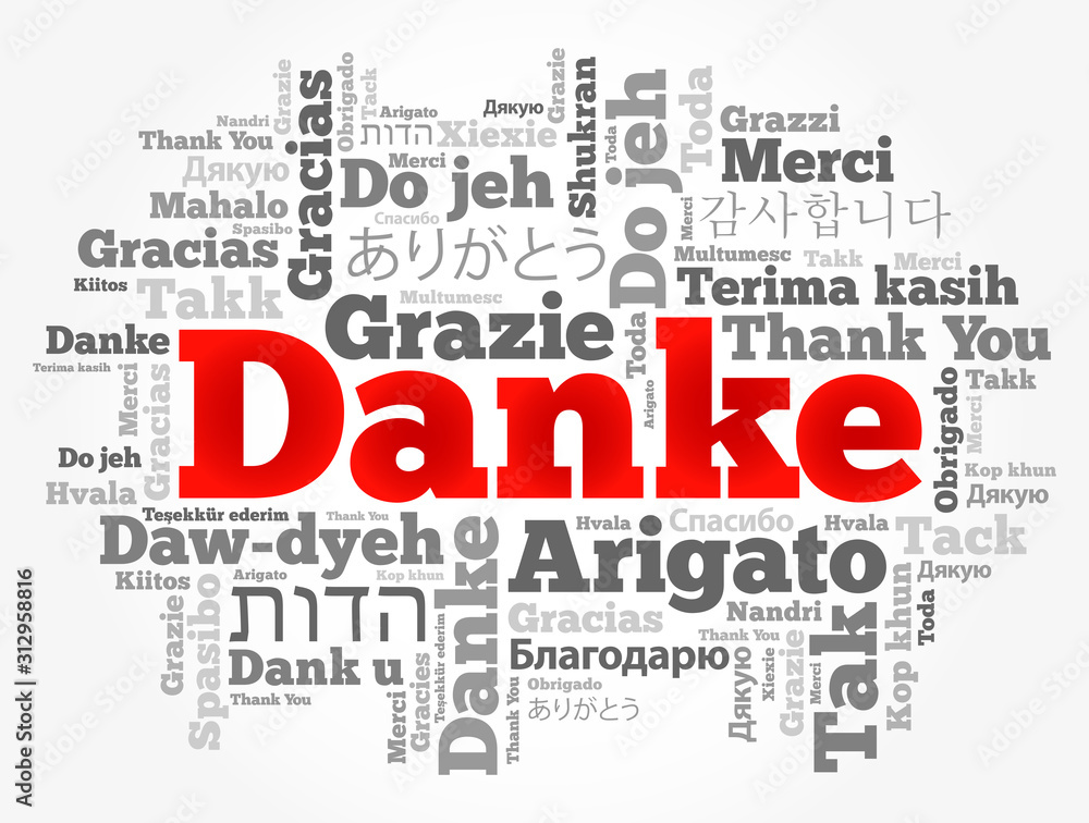 Danke (Thank You in German) word cloud background in different languages Danke (Thank You in German) word cloud background in different languages