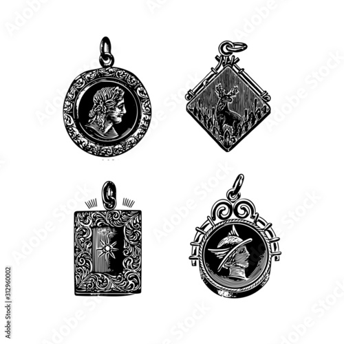 various vintage engraved charms for necklaces/bracelets, authentic early 1900s catalog items