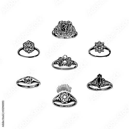 vintage engraved ring set, jewelry pieces, authentic early 1900's catalog item