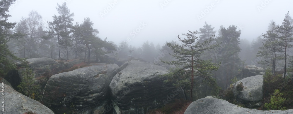 Bohemian paradise in foggy weather, Besedicke skaly, Mala skala, Czech republic Bohemian paradise in foggy weather, Besedicke skaly, Mala skala, Czech republic