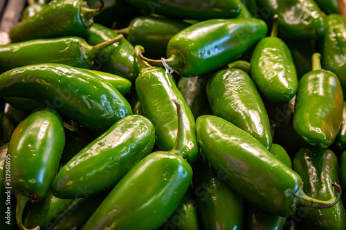 Green Chillies For Sale on a Market Stall