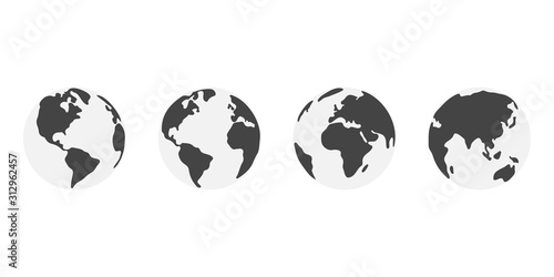 Four views of earth globe planet design isolated on white background. Vector illustration