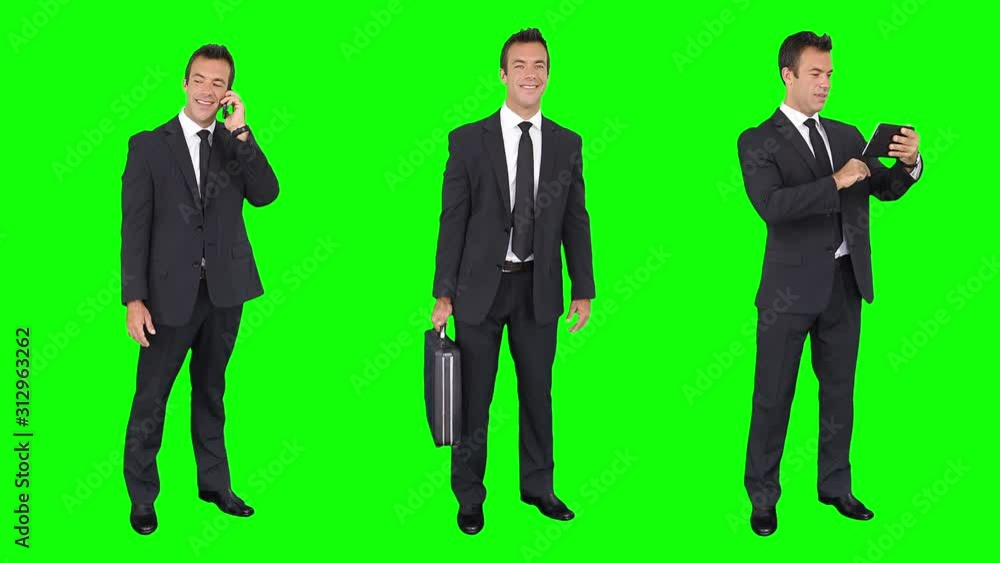 Businessman spinning in green background. Chroma key. 3 in 1. Young and attractive businessman smiling at the camera. More options in my portfolio. Businessman spinning in green background. Chroma key. 3 in 1. Young and attractive businessman smiling at the camera. More options in my portfolio.