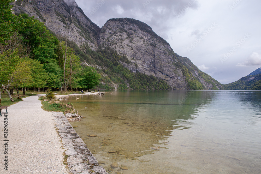the lake konigsee obersee. beautiful nature of mountain lakes. clear lake beauty