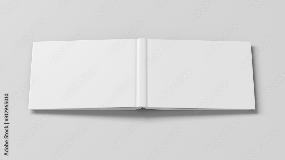 Blank white horizontal open and upside down book cover on white background isolated with clipping path around cover. 3d illustration Blank white horizontal open and upside down book cover on white background isolated with clipping path around cover. 3d illustration