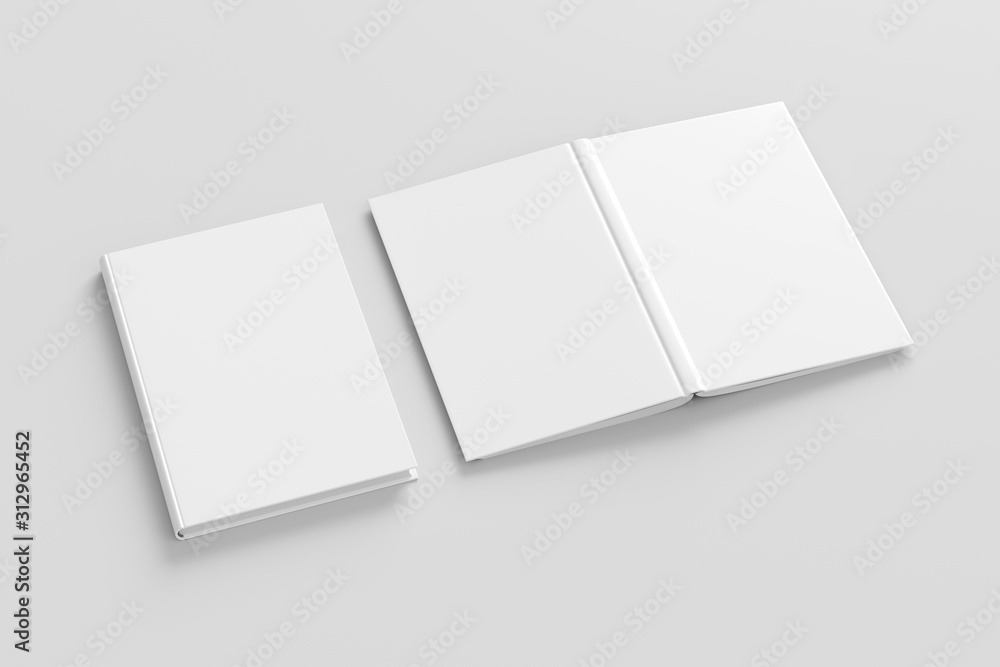 Blank white vertical closed and open and upside down book cover on white background isolated with clipping path around cover. 3d illustration Blank white vertical closed and open and upside down book cover on white background isolated with clipping path around cover. 3d illustration
