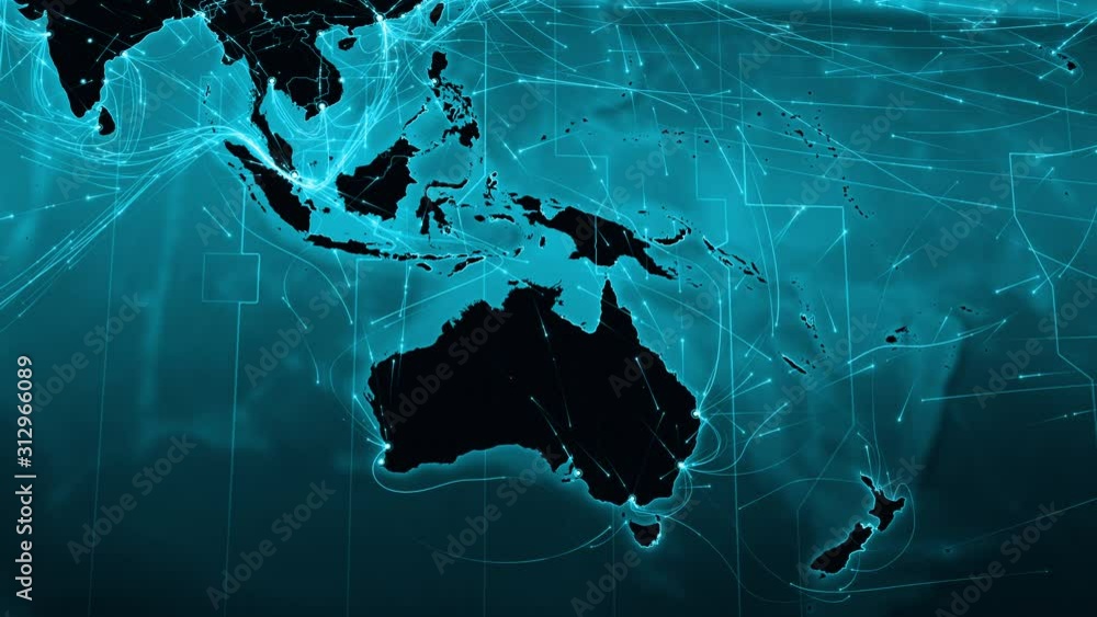 World map connections. Oceania and Asia. Animation of the Earth with ...