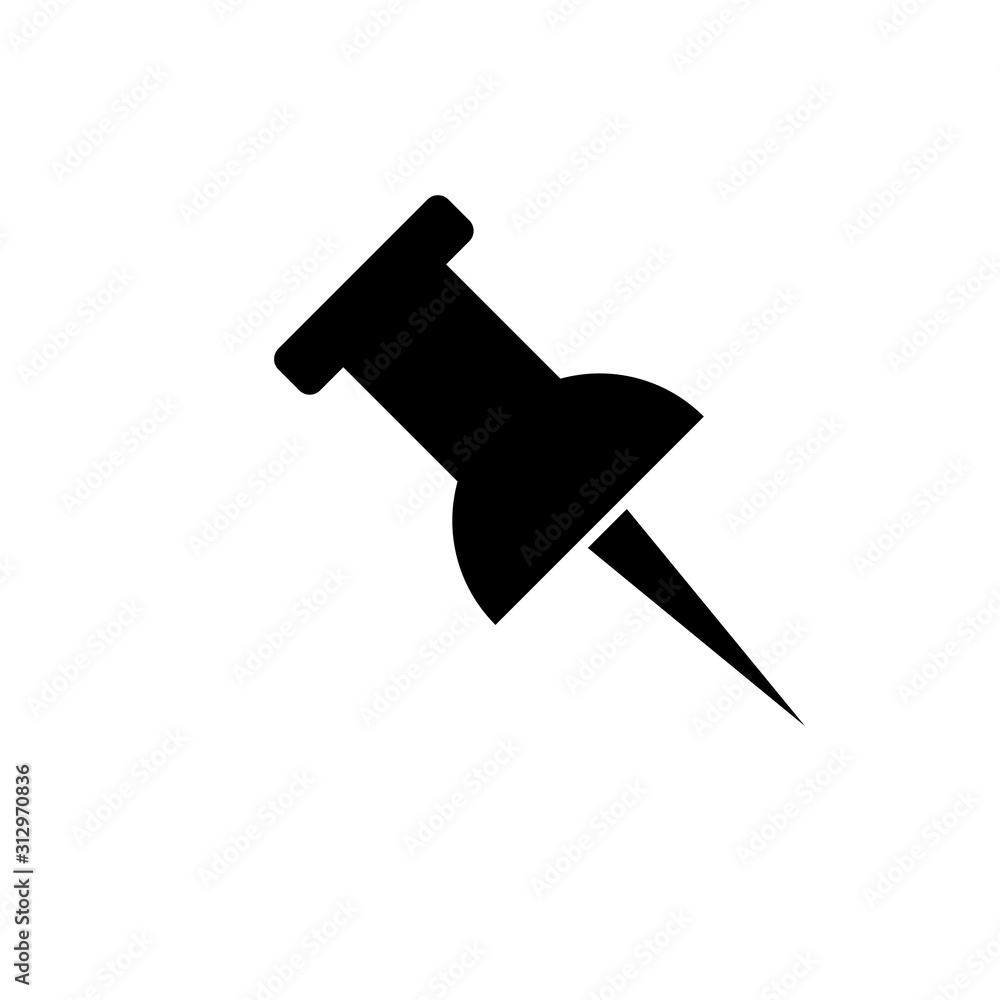 Pin Icon vector Illustration. Flat simple black sign on white background Pin Icon vector Illustration. Flat simple black sign on white background