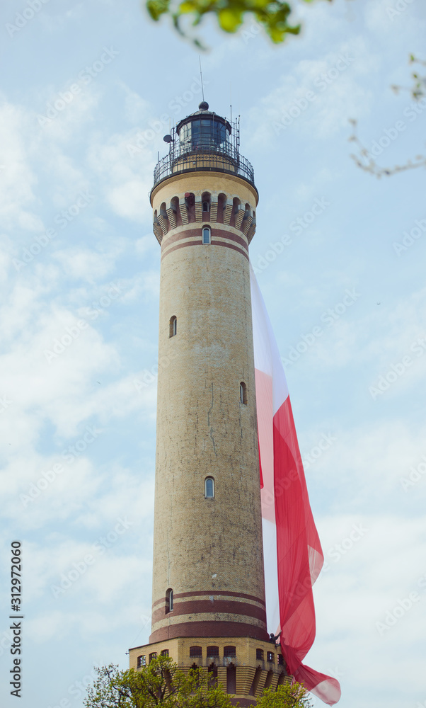 Historical lighthouse located in Swinoujscie, Poland, The construction was build in 1828 and height is 65 meters
