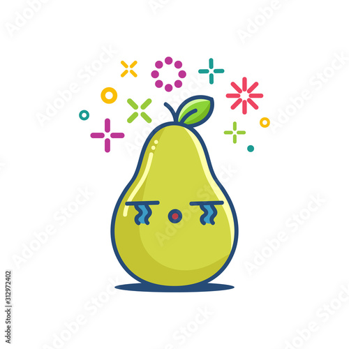 Crying pear kawaii emoticon cartoon illustration
