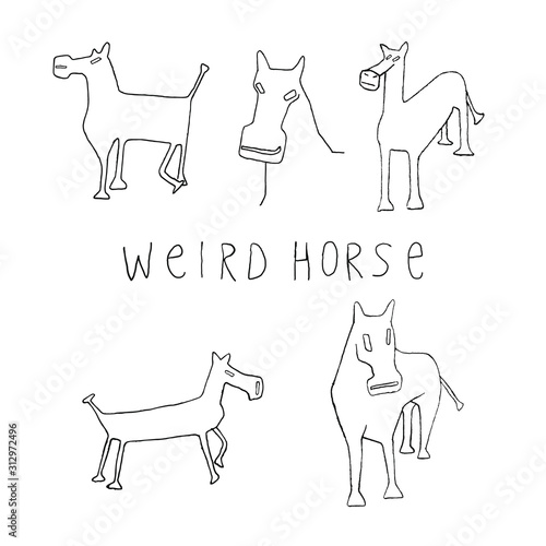 Vector comic Horse fun set surreal, unreal, absurd, sketch, awesome, vintage, style, print, humorous