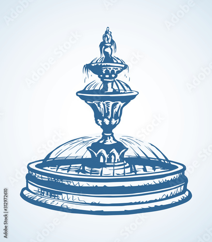 Old round fountain. Vector drawing