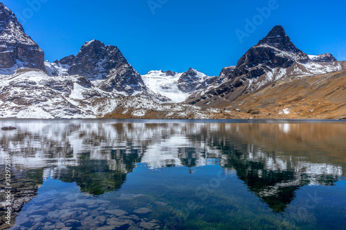 Mountain mirrors in Bolivia during the morning
