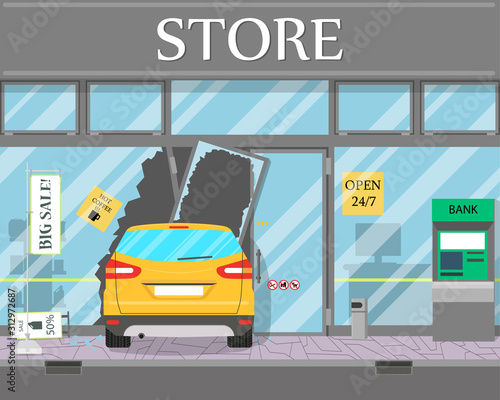 Car crashed into the wall of a house with a store
