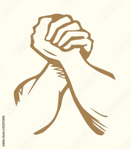 Hand wrestling contest. Vector drawing