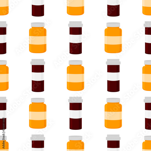 Illustration on theme big colored set different types of pills inside close jar