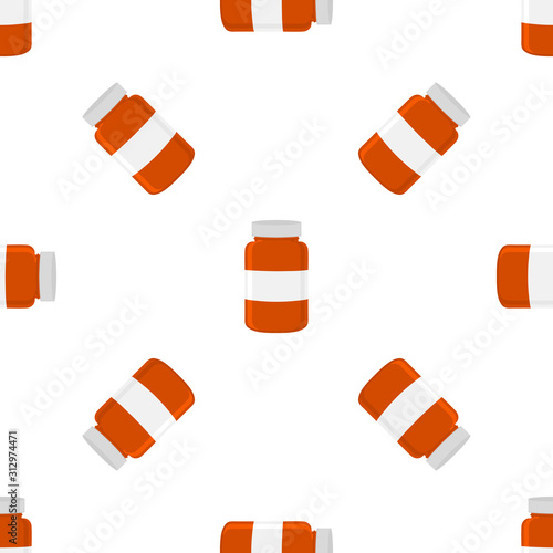 Illustration on theme big colored set different types of pills inside close jar
