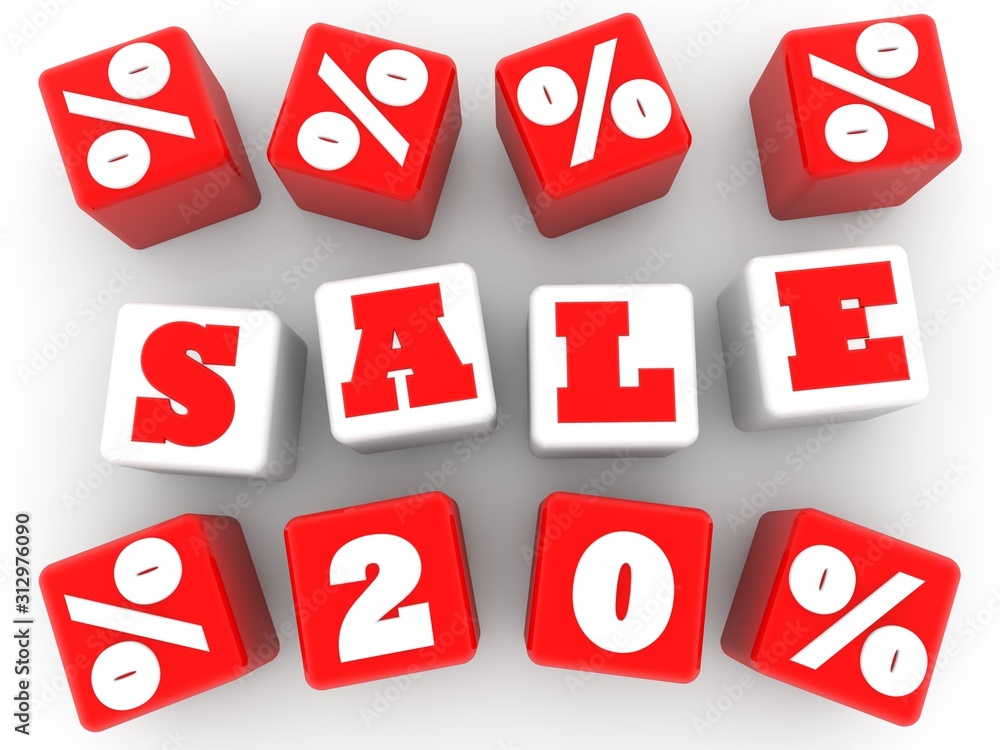 Sale 20% concept on toy blocks between percent marks Sale 20% concept on toy blocks between percent marks