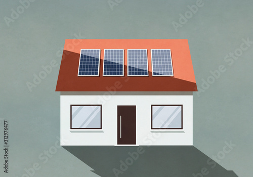 House with solar panels on roof photo