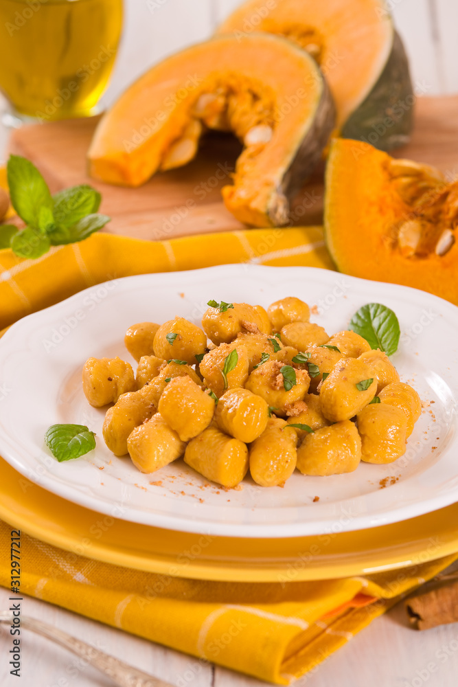 Pumpkin gnocchi with grated amaretti cookies. Pumpkin gnocchi with grated amaretti cookies.