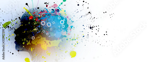 Abstract Artificial intelligence. Cloud computing. Machine learning. Technology web background. Virtual concept