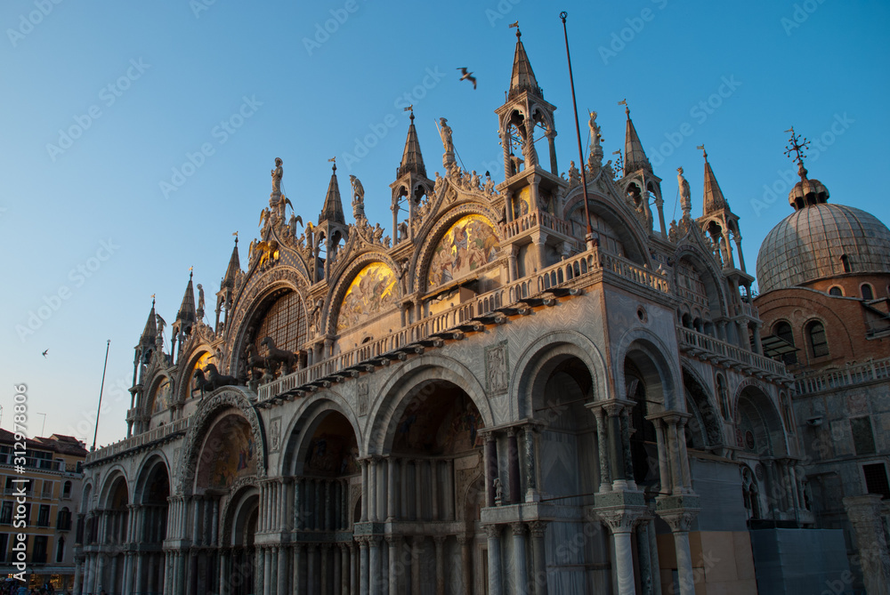 Venice, Italy: The Basilica of St Mark's with the Triumphal Quadriga (Horses of Saint Mark)