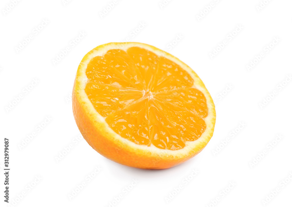 Cut fresh juicy tangerine isolated on white Cut fresh juicy tangerine isolated on white