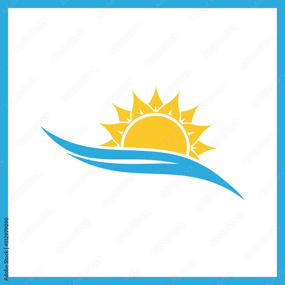 Wave and sun vector logo template. Sunset line icon. Sunrise logo. Wave and sun vector logo template. Sunset line icon. Sunrise logo.