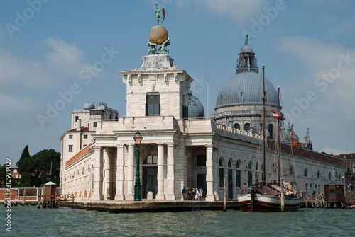 Venice, Italy: the Dogana building, (Punta della Dogana), Church Santa Maria della Salute behind it