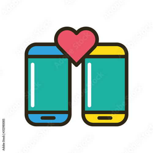 happy valentines day smartphones with hearts chat