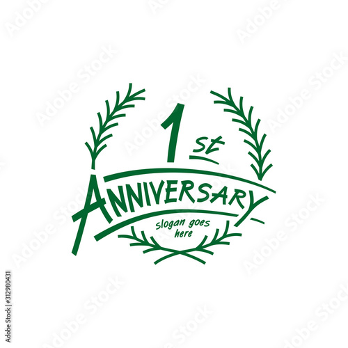 1 year design template. First year logo. Vector and illustration. 