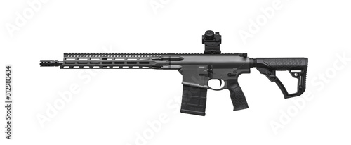 Modern automatic carbine with collimator sight. Weapons for the army, police and sports.