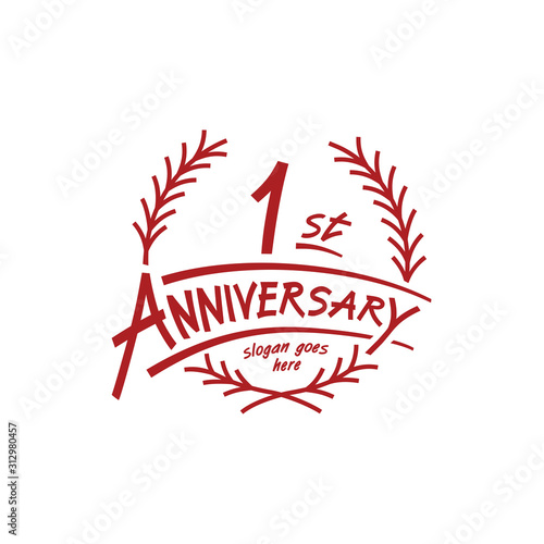 1 year design template. First year logo. Vector and illustration. 