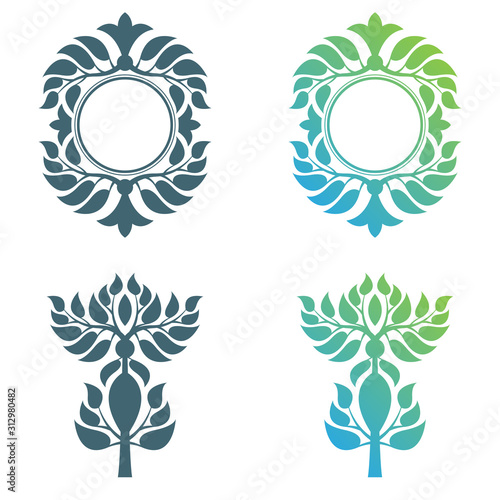 Set of abstract foliate decorations. Foliage vector symbol.