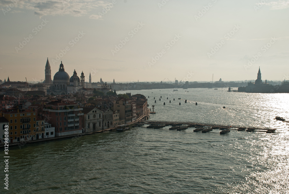 Venice Italy: Aerial view, morning sun, district dorsoduro and Giudecca Canal