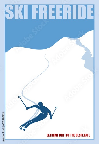 Minimalist winter poster. Ski freeride. Vector illustration