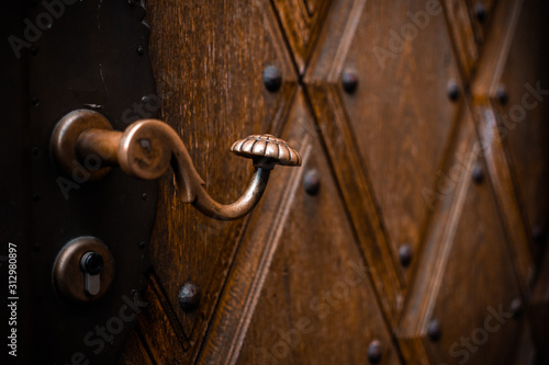 Doorknob on a wooden door