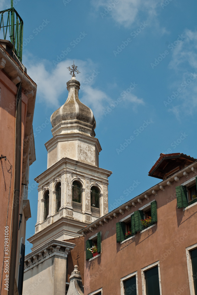 Venice, Italy: Tower of church Sant'Antonin, a church in the sestiere (district) of Castello